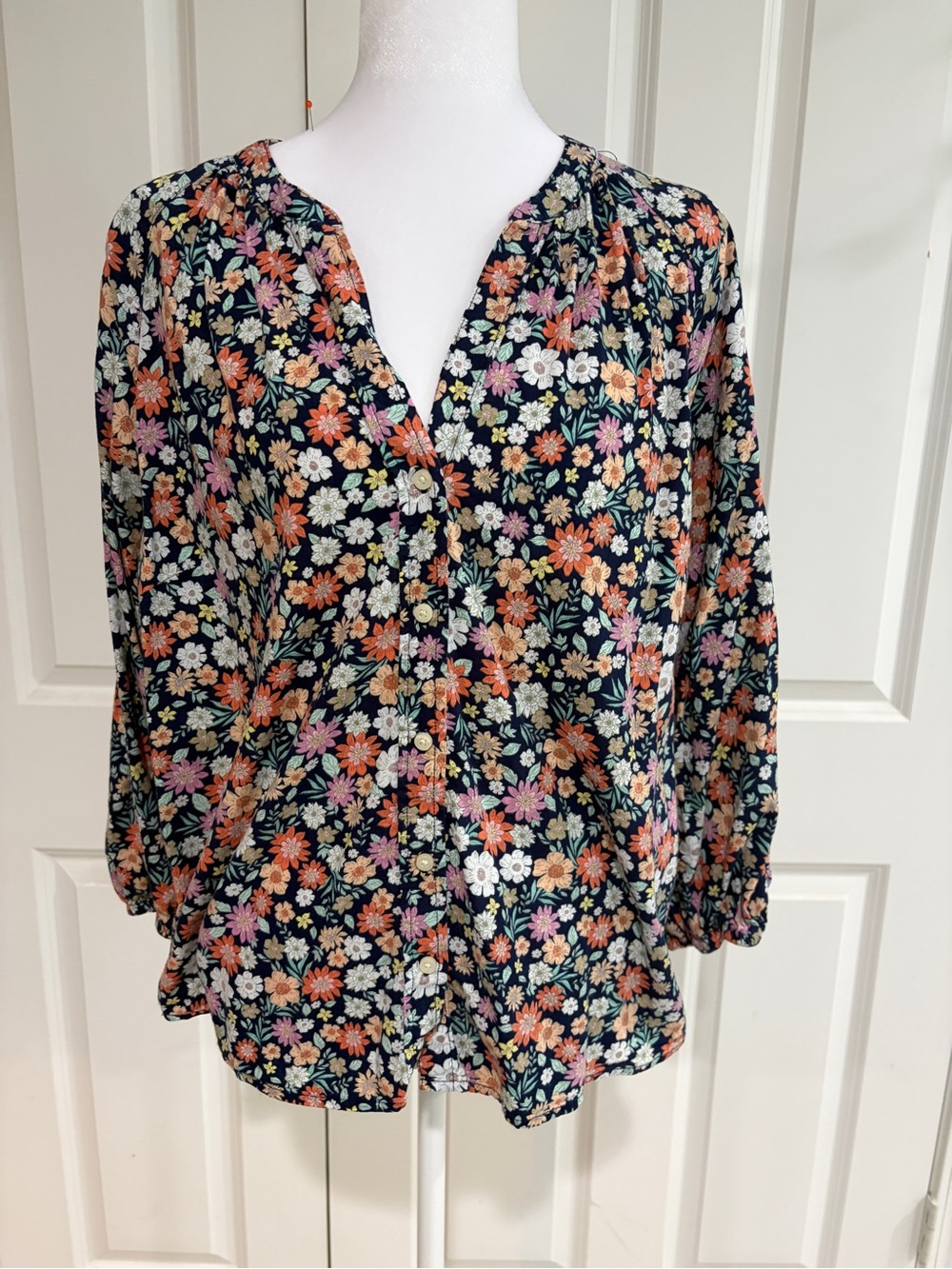 St. John's Bay Floral Button-Front Blouse - Black Multi-Color